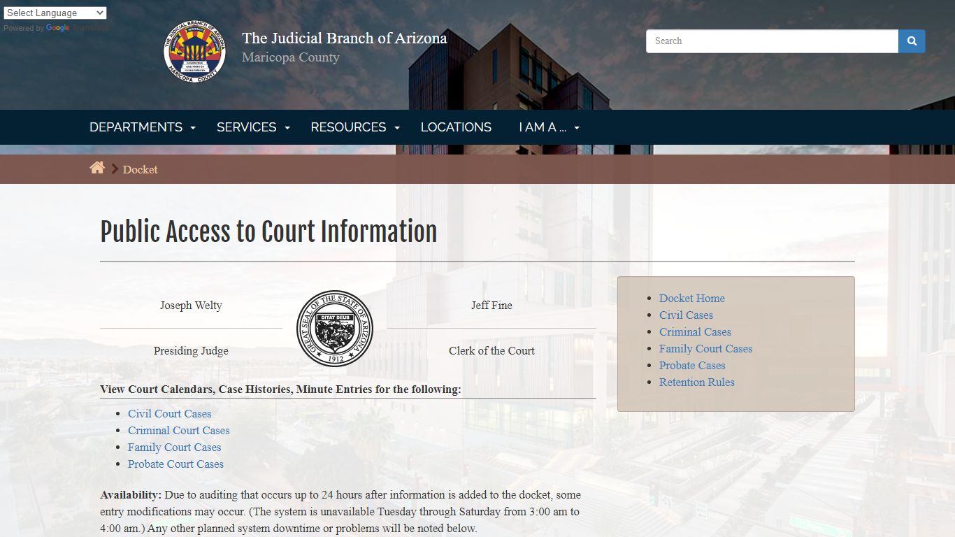 Docket - Superior Court - Maricopa County, Arizona